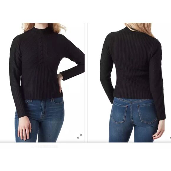Jessica Simpson Womens Cable Knit Adena Sweater 1X Black Mock Neck Long Sleeeve - Picture 1 of 9